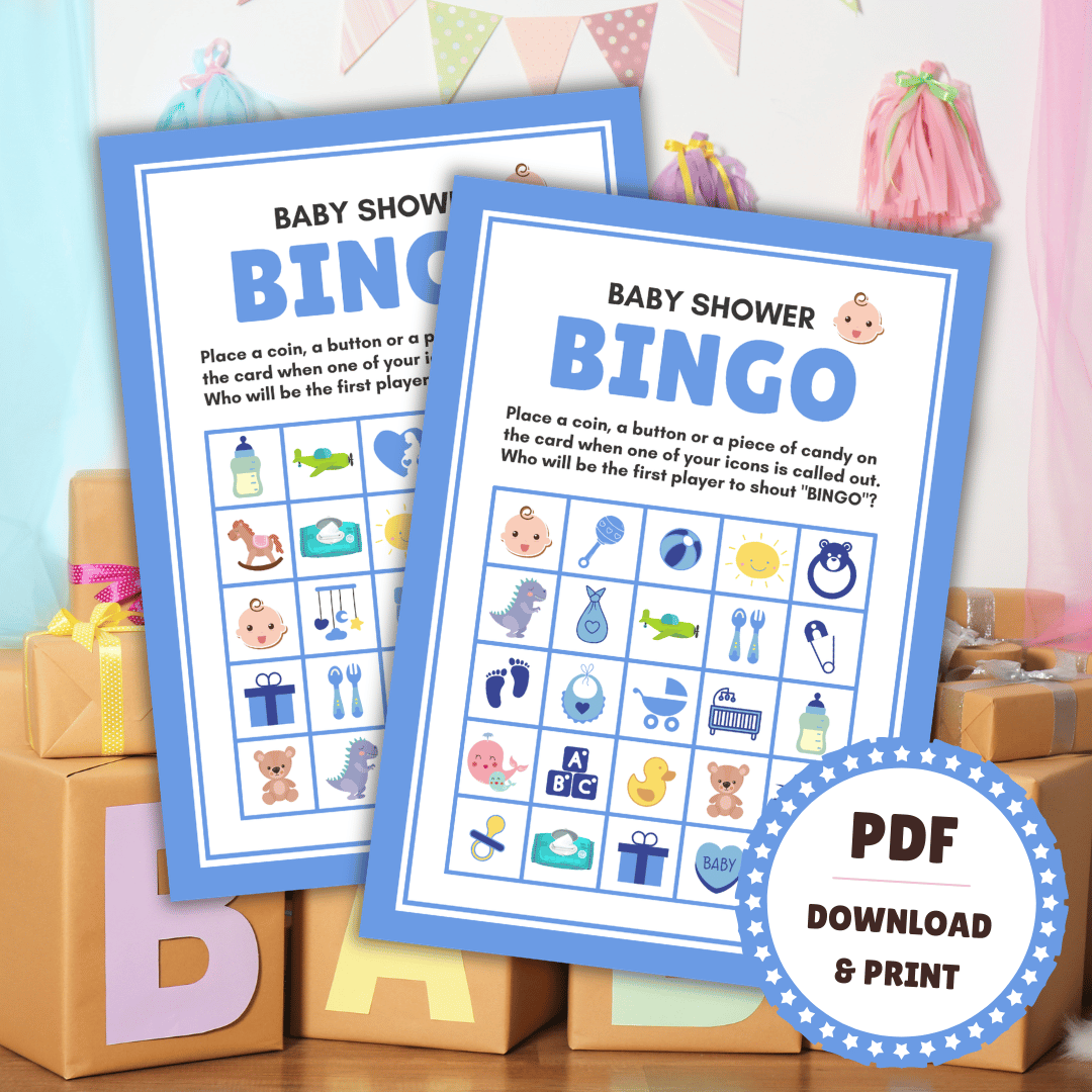 Baby Shower Bingo - Blue - Lou Noire - Fun Games