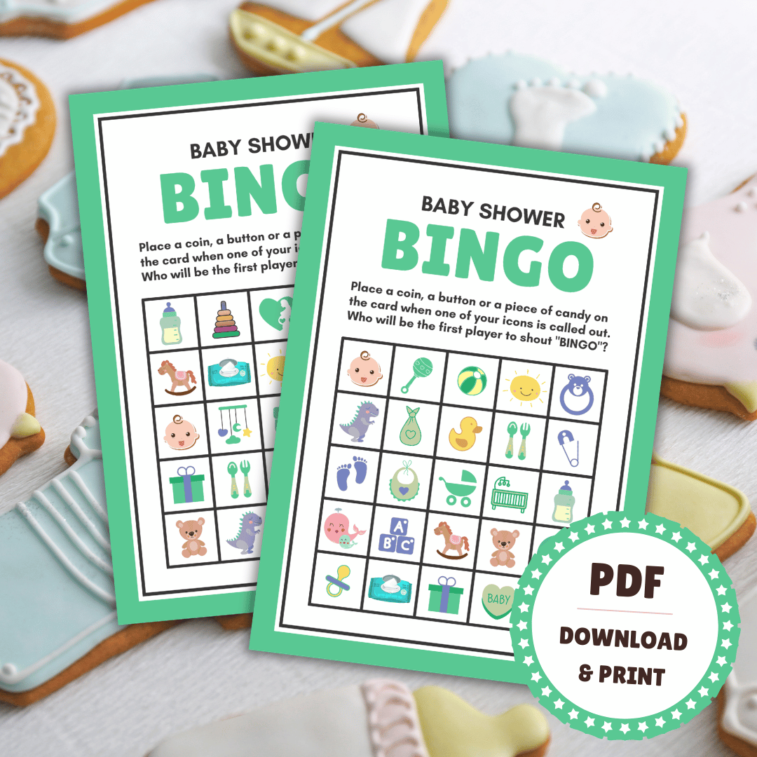 Baby Shower Bingo - Green - Lou Noire - Fun Games