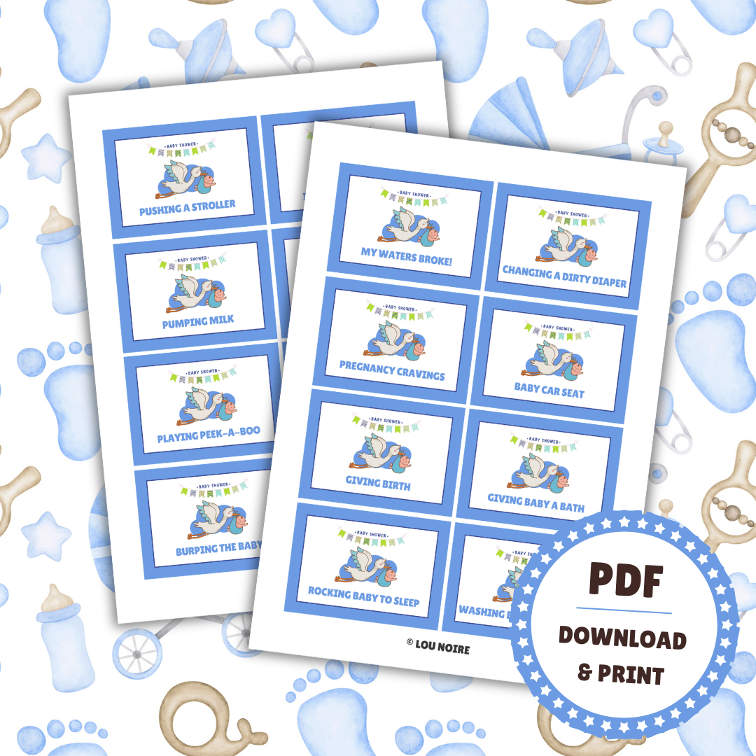 Baby Shower Charades - Blue - Lou Noire - Games
