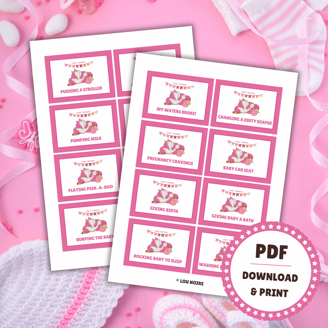 Baby Shower Charades - Pink - Lou Noire - Games